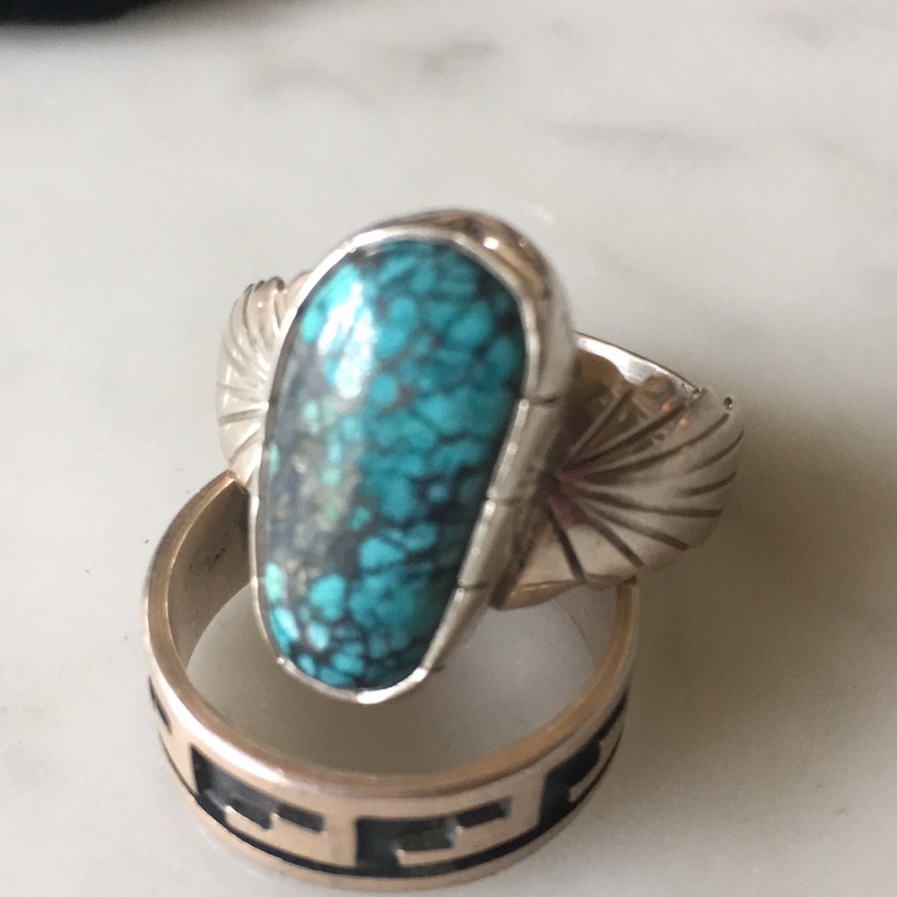 SOLD Vintage Navajo Native Turquoise Ring 11 1/4 - Picture 1 of 11